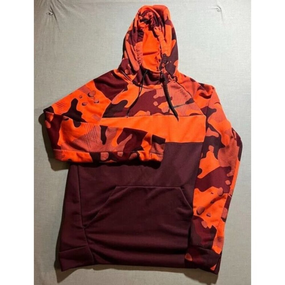 Nike DRI-FIT Sweater Adult Medium Red Camouflage Pullover Long Sleeves Hoodie.